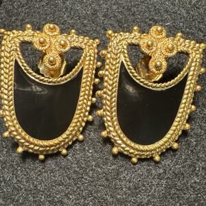 Vintage Avon 1991 Bold Shield Pierced Earrings Surgical Steel Posts Black Enamel